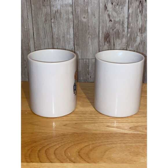 Vintage Ceramic Set of 2 Mugs with Whimsical Garden Gnome & Mouse Dancing Design - Picture 6 of 9